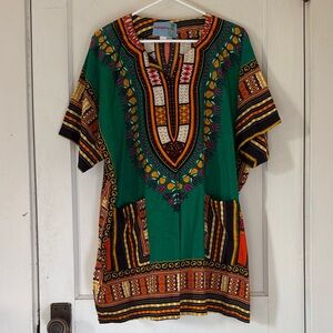Green Dashiki Short Sleeve Men's Shirt - African Print